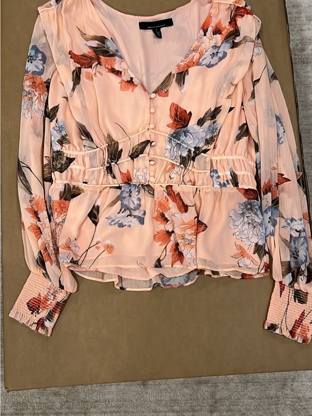 White House Black Market Pink Floral Button-Peplum Blouse